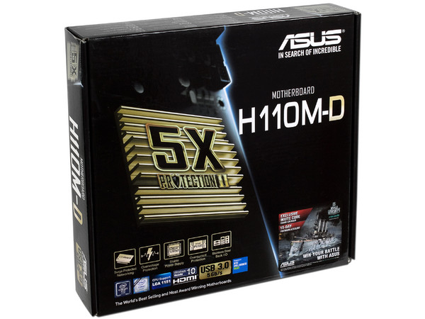 T. Madre ASUS H110M-D, ChipSet Intel H110,
Soporta: Intel Core i7/Core i5/Core i3/Pentium/Celeron de Socket 1151,
Memoria: DDR4 2133 MHz, 32GB Max,
SATA 3.0, USB 3.0,
Integrado: Audio HD, Red Gigabit,
Micro-ATX, 
Ptos: 1xPCIE3.0 x16.
