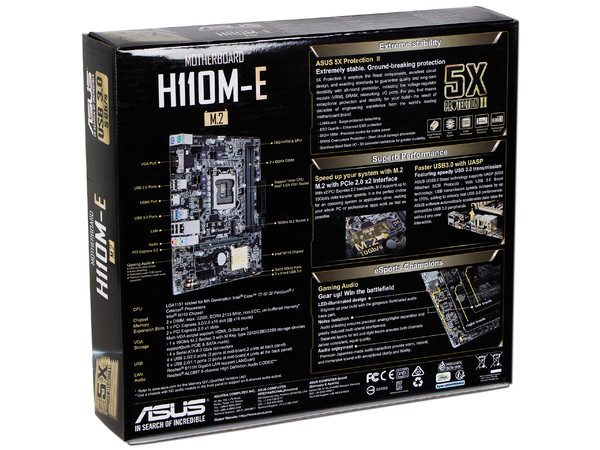 T. Madre ASUS H110M-E/M.2, ChipSet Intel H110,
Soporta: Intel Core i7/Core i5/Core i3/Pentium/Celeron de Socket 1151,
Memoria: DDR4 2133 MHz, 32GB Max,
SATA 3.0, USB 3.0,
Integrado: Audio HD, Red Gigabit,
Micro-ATX.