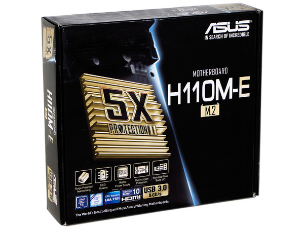 T. Madre ASUS H110M-E/M.2, ChipSet Intel H110,
Soporta: Intel Core i7/Core i5/Core i3/Pentium/Celeron de Socket 1151,
Memoria: DDR4 2133 MHz, 32GB Max,
SATA 3.0, USB 3.0,
Integrado: Audio HD, Red Gigabit,
Micro-ATX.