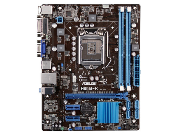 T. Madre Asus H61M-K, ChipSet Intel H61(B3) (OEM),
Soporta: Core i7/i5/i3 de Socket 1155,
Memoria: DDR3 2200(O.C.)/1600/1333/1066 MHz, 16GB Max,
Integrado: Audio HD, Red,
Micro-ATX, Ptos: 1xPCIEx16, 1xPCIEx1.