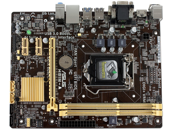 T. Madre ASUS H81M-A, Chipset Intel H81 Exp.,
Soporta: Core i7/i5/i3 de Socket 1150,
Memoria: DDR3 1600/1333/1066 MHz, 16 GB Max,
Integrado: Audio HD, Red,
USB 3.0 y SATA 3.0,
Micro-ATX, Ptos: 1xPCIEx16, 2xPCIEX1