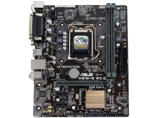 T. Madre ASUS H81M-D R2.0, Chipset Intel H81, 
Soporta: Core i7/i5/i3 de Socket 1150, 
Memoria: DDR3 1600/1333/1066 MHz, 16GB Max, 
Integrado: Audio HD, Red, 
USB 3.0 y SATA 3.0, 
Micro-ATX, Ptos: 1xPCIE x16, 2xPCIE 2.0 x1