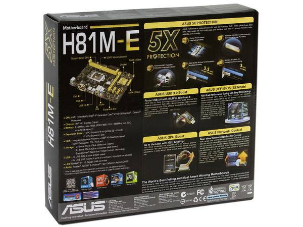 T. Madre ASUS H81M-E, Chipset Intel H81 Exp.,
Soporta: Core i7/i5/i3 de Socket 1150,
Memoria: DDR3 1600/1333/1066 MHz, 16 GB Max,
Integrado: Audio HD, Red,
USB 3.0 y SATA 3.0,
Micro-ATX, Ptos: 1xPCIEx16, 2xPCIEX1