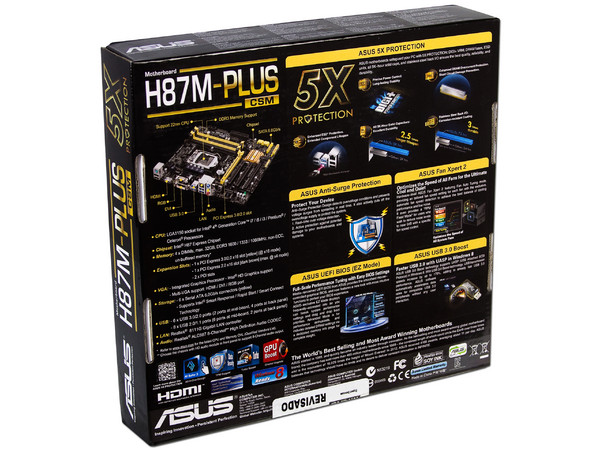 T. Madre ASUS H87M-PLUS/CSM,
Chipset Intel H87 Exp.,
 Soporta: Core i7/i5/i3 de Socket 1150,
 Memoria: DDR3 1600/1333/1066 MHz,
32GB Max,
 Integrado: Audio HD,
Red,
 USB 3.0 y SATA 3.0,
 Micro-ATX,
Ptos: 1xPCIE 3.0 X16,
1xPCIEX16