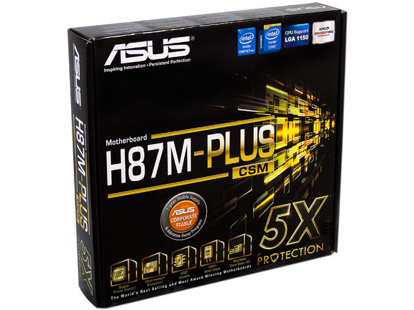 T. Madre ASUS H87M-PLUS/CSM,
Chipset Intel H87 Exp.,
 Soporta: Core i7/i5/i3 de Socket 1150,
 Memoria: DDR3 1600/1333/1066 MHz,
32GB Max,
 Integrado: Audio HD,
Red,
 USB 3.0 y SATA 3.0,
 Micro-ATX,
Ptos: 1xPCIE 3.0 X16,
1xPCIEX16