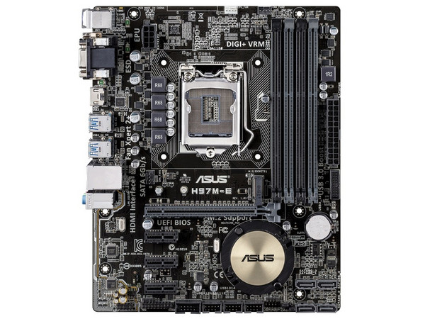 T. Madre ASUS H97M-E/CSM, ChipSet Intel H97,
Soporta: Core i7/i5/i3 de Socket 1150,
Memoria: DDR3 1600/1333MHz, 32GB Max,
Integrado: Audio HD, Red,
USB 3.0 y SATA 3.0,
Micro-ATX, Ptos: 1xPCIEx16, 3xPCIEx1