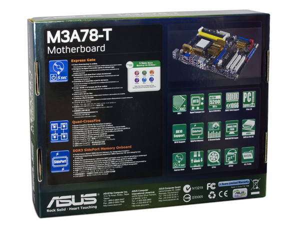 T. Madre ASUS M3A78-T, Chipset AMD 790GX,
Soporta: Phenom, Athlon 64/Athlon 64 X2, Socket AM2+,
Memoria: DDR2 1066/800/667, 4 Bancos, 16GBMax,
Integrado: Audio HD, Red 100/1000, Video ATI HD3300,
Diseño: ATX, Ptos: 3xPCIEx16, 1xPCIEx1, 2xPCI.