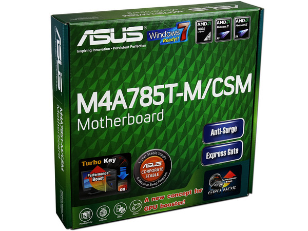 T. Madre Asus M4A785T-M/CSM, ChipSet AMD 785G,
Soporta: Phenom II X3 y X4 de Socket AM3,
Integrado: Video ATI HD 4200, Audio HD, Red Realtek,
Memoria: DDR3 1800(O.C.)/1333MHz,
Diseño mATX, Ptos: 1xPCIEX16, 1x