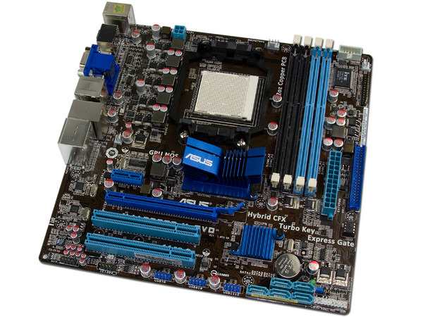 T. Madre Asus M4A785TD-M EVO, ChipSet AMD 785G,
Soporta: Phenom II X3 y X4 de Socket AM3,
Integrado: Video ATI  HD4200, Audio HD, Red,
Memoria: DDR3 1800(O.C.)/1333MHz,
Diseño ATX, Ptos: 1xPCIEX16, 1xPCIEX1, 2xPCI