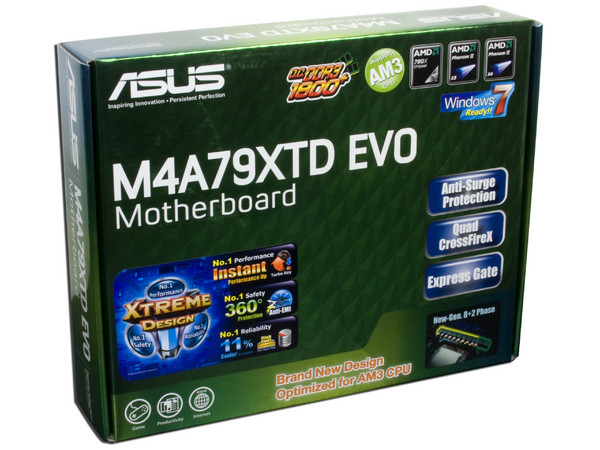 T. Madre Asus M4A79XTD EVO, ChipSet AMD 790X,
Soporta: Phenom II X3 y X4 de Socket AM3,
Integrado: Audio HD, Red Realtek 8112L,
Memoria: DDR3 1800(O.C.)/1333MHz,
Diseño ATX, Ptos: 2xPCIEX16, 2xPCI-EX1, 2xPCI