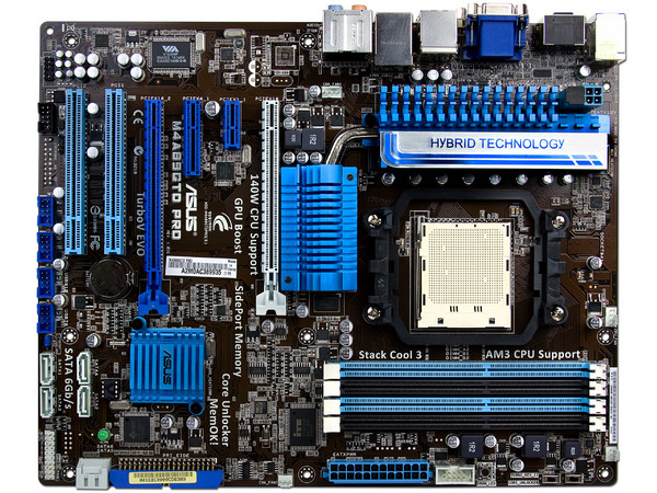 T. Madre Asus M4A89GTD PRO, ChipSet AMD 890GX,
Soporta: Phenom II X3 y X4 de Socket AM3,
Integrado: Audio HD, Red, Video ATI 4290,
Memoria: DDR3 2000(O.C.)/1333MHz,
Diseño ATX, Ptos: 2xPCIEX16, 2xPCIE, 2xPCI