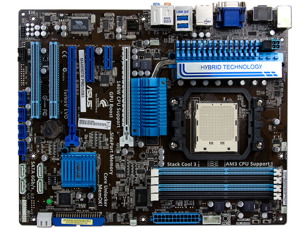 T. Madre Asus M4A89GTD PRO/USB3, ChipSet AMD 890GX,
Soporta: Phenom II X4 y X6 de Socket AM3,
USB 3.0 y Serial ATA 3.0,
 Integrado: Audio HD, Red, Video ATI 4290,
Memoria: DDR3 2000(O.C.)/1333/1066MHz,
ATX, Ptos: 2xPCIEX16, 1xPCIEX4