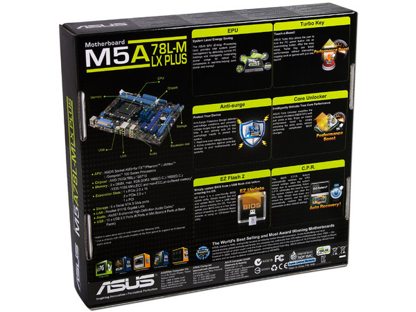 T. Madre ASUS M5A78L-M LX PLUS, Chipset AMD 760G,
Soporta: FX/Phenom II/Athlon II/Sempron 100, Socket AM3+,
Memoria: DDR3 1866(O.C.)/1333/1066 MHz, 8GB Max,
Integrado: Video Radeon HD 3000
Diseño Micro-ATX, Ptos: 1xPCIEX16, 2xPCIEX1