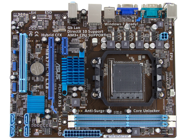 T. Madre ASUS M5A78L-M LX3, Chipset AMD A55X FCH,
Soporta: AMD FX/Phenom II/Athlon II de Socket Am3+,
Memoria: DDR3 1866/1600/1333/1066 MHz, 16 GB Max,
Integrado: Audio HD, Red Gigabit,
Micro ATX, Ptos: 1xPCIEX16, 1xPCIEX1.