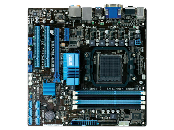 T. Madre ASUS M5A78L-M/USB3, Chipset AMD 760G,
Soporta: FX/ Phenom II/ Athlon II/ Sempron 100, Socket AM3+,
Memoria: DDR3 2000(O.C.)/1333/1066MHz, 32GB Max,
Integrado: Video RADEON HD 3000,
USB 3.0 y SATA 3.0
Micro-ATX, Ptos: 1xPCIEX16, 1xPCIEX1