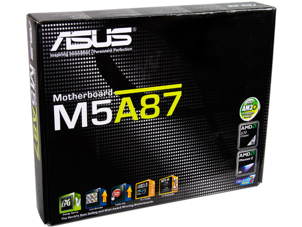 T. Madre ASUS M5A87, Chipset AMD870,
Soporta: FX/Phenom II/Athlon II/Sempron de Socket AM3+,
Memoria: DDR3 2000(O.C.)/1333/1066MHz, 16GB Max,
 USB 3.0 y SATA 3.0,
Integrado: Audio HD, Red,
Diseño ATX, Ptos: 1xPCIEX16, 2xPCIEX1, 3xPC