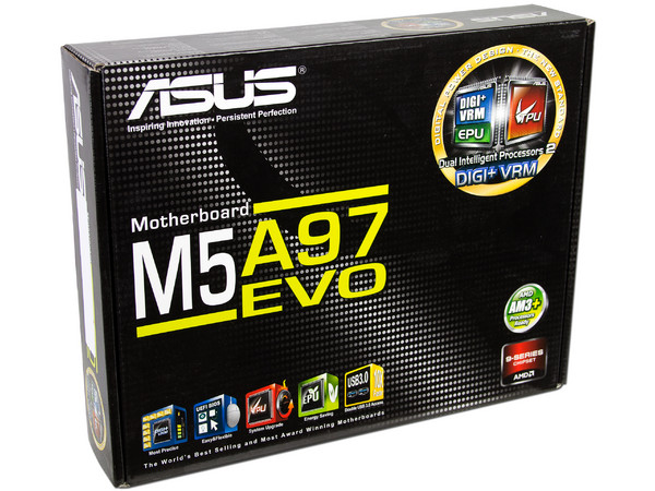 T. Madre ASUS M5A97 EVO, Chipset AMD970,
Soporta: FX/Phenom II/Athlon II/Sempron, Socket AM3+,
Memoria: DDR3 1866(O.C.)/1333/1066MHz, 32GB Max,
 USB 3.0 y SATA 3.0,
Integrado: Audio HD, Red,
Diseño ATX, Ptos: 2xPCIEX16, 2xPCIEX1
