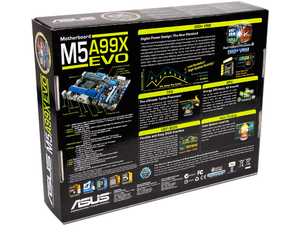 T. Madre ASUS M5A99X EVO, Chipset AMD 990X,
Soporta: FX/Phenom II/Athlon II/Sempron, Socket AM3+,
Memoria: DDR3 2133(O.C.)/1333/1066MHz, 32GB Max,
 USB 3.0 y SATA 3.0
Integrado: Audio HD, Red,
Diseño ATX, Ptos: 3xPCIEX16, 2xPCIEX1