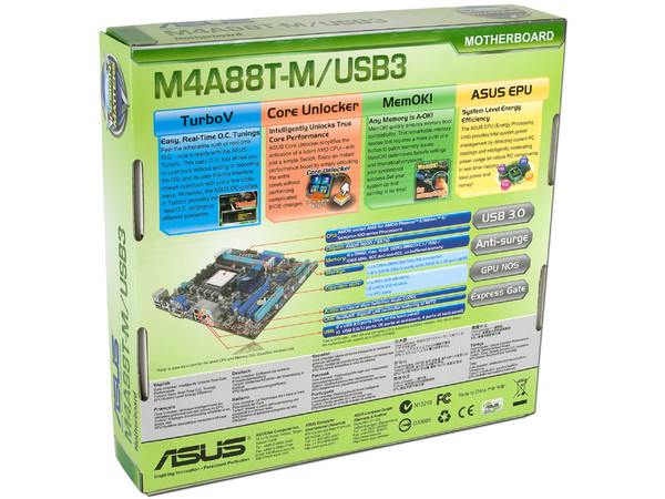 T. Madre ASUS M4A88T-M/USB3, Chipset AMD880G,
Soporta: Phenom II X3, X4 y X6 Socket AM3, USB 3.0,
Memoria: DDR3 1866(O.C.)/1333, 16GB Max,
Integrado: Audio HD, Red, Video Radeon HD 4250,
Diseño MicroATX, Ptos: 1xPCIEX16, 2xPCIEX1
