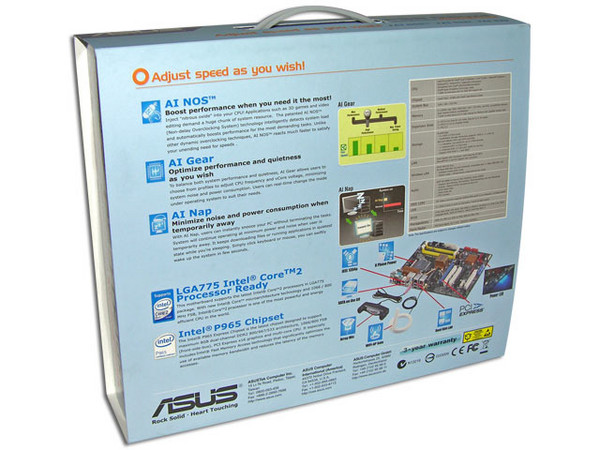 Tarjeta Madre ASUS P5B DELUXE/WIFI-AP
ChipSet Intel P965 Express
Soporta: Core 2 Extreme / Core 2 Duo / Pentium EE
Memoria: DDR2 800, 4 Bancos, 8GB Max
Integrado: Audio 8 CH, Dual Gigabit LAN, 802.11g WiFi
Diseño: ATX