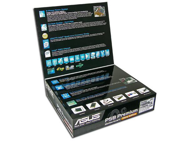 Tarjeta Madre ASUS P5B Premium Vista Edition,
ChipSet Intel P965/ICH8R,
Soporta: Core 2 Quad/ Core 2 Extreme / Core 2 Duo,
Memoria: DDR2 800, 4 Bancos, 8GB Max,
Integrado: Audio 8 CH, Dual Gigabit LAN,
Diseño: ATX, Ptos: 2xPCI Expressx16, 3xPCI
