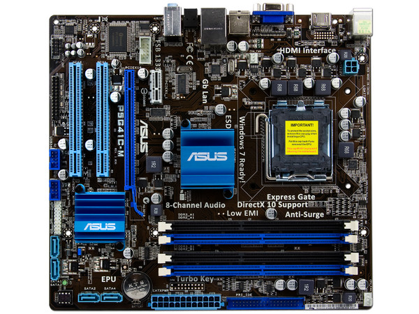 Tarjeta Madre Asus P5G41C-M, ChipSet Intel G41,
Soporta: Core 2 Quad, Core 2 Duo, 1333/1066/800MHz,
Memoria: DDR3 1066 / DDR2 800, 2 Bancos, 8GBMax, 
Integrado: Audio HD, Red, Video Intel, Diseño: mATX,
Puertos: 1xPCIEx16, 1xPCIEx1, 