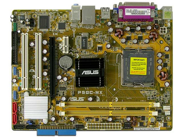 T. Madre ASUS P5GC-MX, ChipSet Intel 945GC,
Soporta: Cel.400, DualCore/2 Duo, 800/533MHz,
Memoria: DDR2 400/533Mhz, 2 Bancos, 2GB Max,
Integrado: Video IGMA 950, Audio 6 canales, Red 10/100,
Diseño: ATX, Ptos: 1xPCEx16, 1xPCE, 2xPCI