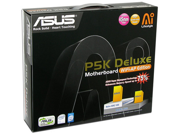 Tarjeta Madre ASUS P5K Deluxe/WiFi-AP, ChipSet IntelP35,
Soporta: Core 2 Quad, Core 2 Duo, 800/1066/1333MHz,
Memoria: DDR2 1066*/800/667MHz, 4 Bancos, 8GBMax,
Integrado: Audio 7.1 Coaxial / Óptica, LAN Dual Gigabit,
Diseño: ATX, Puertos: 2xPCIEx16, 2