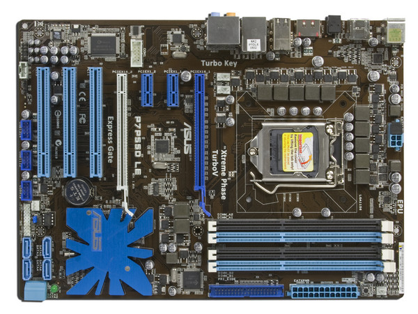 T. Madre Asus P7P55D LE, ChipSet Intel P55 Exp.,
Soporta: Core i7 y Core i5 de Socket 1156,
Integrado: Audio 7.1, Red 8112L Gigabit,
Memoria: DDR3 2200+(OC)/1600/1333MHz, 16GB Max,
ATX, Ptos: 2xPCEx16, 2xPCIEx1, 3xPCI