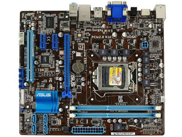 T. Madre ASUS P8H61-M-B3, ChipSet Intel H61,
Soporta: Core i7/i5/i3 de Socket 1155,
Integrado: Audio HD, Red Gigabit,
Memoria: DDR3 1333/1066MHz 16GB Max,
Diseño mATX, Ptos: 1xPCIEX16,2xPCIEx1,1xPCI 