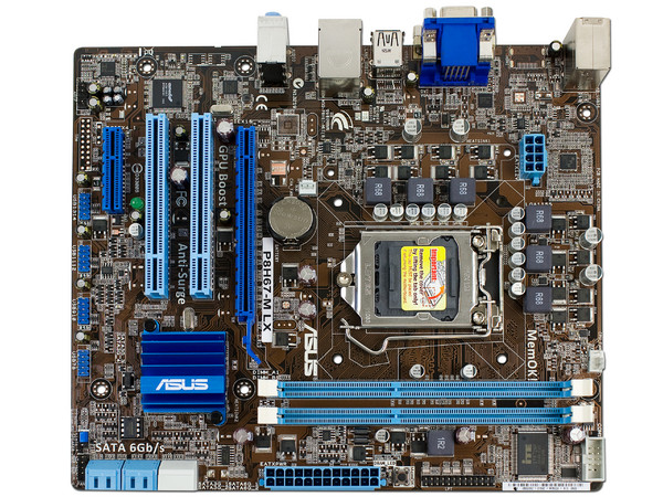 T. Madre ASUS P8H67-M LX-B3, ChipSet Intel H67 Exp.,
Soporta: Core i7/i5/i3 de Socket 1155,
Integrado: Audio HD, Red Gigabit,
 Serial ATA 3.0,
Memoria: DDR3 1333/1066 16GB Max,
Diseño mATX, Ptos: 1xPCIEX16,1xPCIEx4