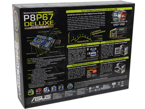 T. Madre ASUS P8P67 DELUXE -B3, ChipSet Intel P67 Exp.,
Soporta: Core i7/i5/i3 de Socket 1155,
Memoria: DDR3 2200(O.C)/2133(O.C.)/1600/1333MHz,
 USB 3.0 y SATA 3.0,
Diseño ATX, Ptos: 3xPCIEx16, 2xPCIEx1, 2xPCI.