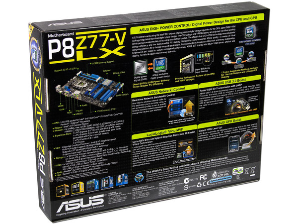 T. Madre ASUS P8Z77-V LX, ChipSet Intel Z77 Exp.,
Soporta: Core i7/ i5/ i3 de Socket 1155,
Memoria: DDR3 2400(O.C.)/1866(O.C.)/1333/1066MHz, 32GB Max,
Integrado: Audio HD, Red Gigabit,
SATA 3.0, USB 3.0,
Diseño M-ATX, Ptos: 2xPCIEX16, 2xPCIEx1
