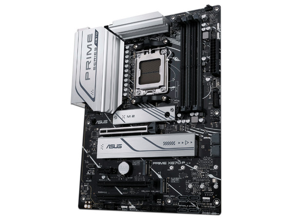 T. Madre Asus Prime X670-P, Chipset AMD X670,
Soporta Procesador AMD Ryzen 7000 Series, Socket AM5,
Memoria: DDR5  6200(OC)/ 5600(OC)/ 4800 MHz, 128GB Max, 
Integrado: Audio HD, USB 3.2, SATA 3.0, M.2, 
ATX, 3xPCIEx16, 1xPCIEx1