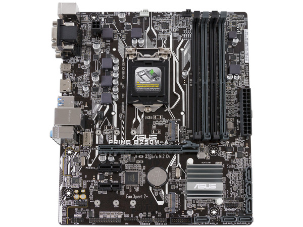 T. Madre ASUS PRIME B250M-A, Chipset Intel B250,
Soporta: Core i7 / i5 / i3 / Pentium / Celeron de 7ma Gen., Socket 1151,
Memoria: DDR4 2133MHz, 64GB Max,
Integrado: Audio HD, Red,
USB 3.0, SATA 3.0 y M.2,
Micro-ATX, Ptos: 1xPCIE 3.0 x16.