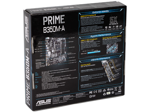T. Madre ASUS PRIME B350M-A, ChipSet AMD B350, 
Soporta: AMD Ryzen/ Athlon / 7ma Gen A-Series de Socket AM4,
Memoria: DDR4 3200(O.C.)/2400/2133 MHz, 64GB Max,
Integrado: Audio HD, Red, USB 3.1 y SATA 3.0, 
Micro ATX, Ptos: 1xPCIEx16, 2xPCIEx1.