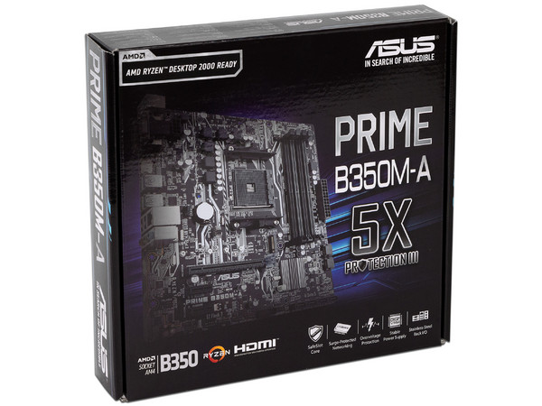 T. Madre ASUS PRIME B350M-A, ChipSet AMD B350, 
Soporta: AMD Ryzen/ Athlon / 7ma Gen A-Series de Socket AM4,
Memoria: DDR4 3200(O.C.)/2400/2133 MHz, 64GB Max,
Integrado: Audio HD, Red, USB 3.1 y SATA 3.0, 
Micro ATX, Ptos: 1xPCIEx16, 2xPCIEx1.
