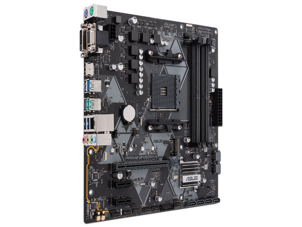 T. Madre ASUS PRIME B450M-A, ChipSet AMD B450, 
Soporta: AMD Ryzen 2da Generacion de Socket AM4,
Memoria: DDR4 3200(O.C.)/2400/2133 MHz, 64GB Max,
Integrado: Audio HD, Red, USB 3.1, 
Micro-ATX, Ptos: 1xPCIEx16, 2xPCIEx1.
