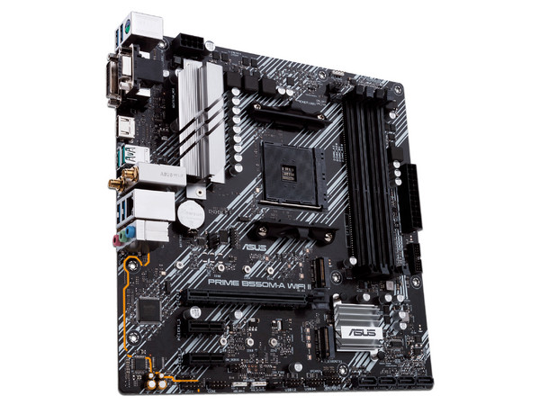 T. Madre ASUS PRIME B550M-A WIFI II,
Chipset AMD B550,
Segmento: Medio,
Soporta: AMD Ryzen 3ra, 4ta 5ta Generación de Socket AM4,
RAM: DDR4 4866/3866/2133 MHz, 128GB Max,
Audio HD, Red, Wi-Fi 5, USB 3.2,
SATA 3.0, M.2,
Micro-ATX, Ptos: 1xPCIE4.0x16