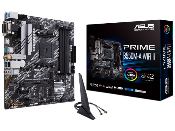 T. Madre ASUS PRIME B550M-A WIFI II,
Chipset AMD B550,
Segmento: Medio,
Soporta: AMD Ryzen 3ra, 4ta 5ta Generación de Socket AM4,
RAM: DDR4 4866/3866/2133 MHz, 128GB Max,
Audio HD, Red, Wi-Fi 5, USB 3.2,
SATA 3.0, M.2,
Micro-ATX, Ptos: 1xPCIE4.0x16