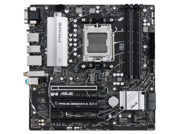 T. Madre ASUS PRIME B650M-A AX II,
Chipset AMD B650,
Segmento: Alto,
Soporta: AMD 7ma Generación de Socket AM5,
RAM: DDR5 6400/5600/4800MHz, 128GB Max,
AudioHD, Red, WiFi, USB 3.2 y SATA 3.0,
M.2, M-ATX, Ptos:2xPCIE4.0x16, 2xPCIE4.0x1.
