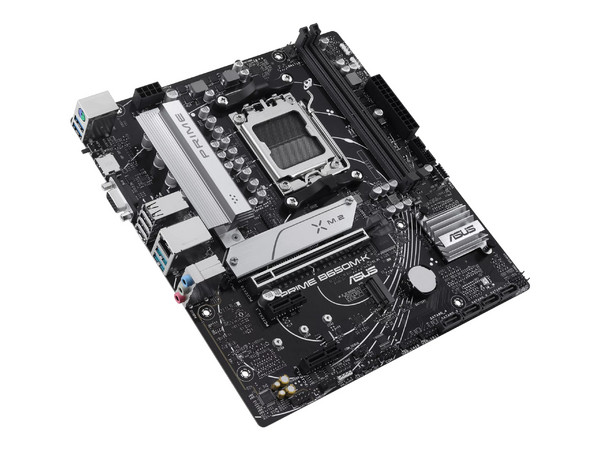 T. Madre ASUS PRIME B650M-K CSM:
Chipset AMD B650, 
Segmento: Alto,
Soporta: Procesadores AMD Ryzen Serie 8000 y 9000, Socket AM5, 
Memoria: DDR5 6400MHz, 96GB Max, 
Integrado: HDMI 2.1, Audio HD, USB, 
Micro ATX, Ptos: 1xPCIE4.0x16.