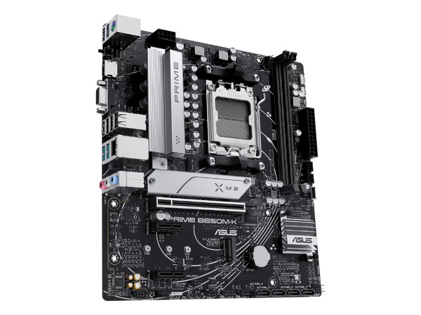 T. Madre ASUS PRIME B650M-K CSM:
Chipset AMD B650, 
Segmento: Alto,
Soporta: Procesadores AMD Ryzen Serie 8000 y 9000, Socket AM5, 
Memoria: DDR5 6400MHz, 96GB Max, 
Integrado: HDMI 2.1, Audio HD, USB, 
Micro ATX, Ptos: 1xPCIE4.0x16.