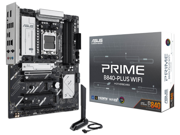 T. Madre ASUS Prime B840 PLUS WIFI,
Chipset AMD B840,
Segmento: Alto,
Soporta: Procesadores AMD Serie 9000, 8000 y 7000, Socket AM5, 
Memoria: DDR5 7600/5600/4800MHz, 256GB Max, 
Integrado: Wi-Fi, USB, M.2, 
ATX, Ptos: 1xPCIE4.0x16.