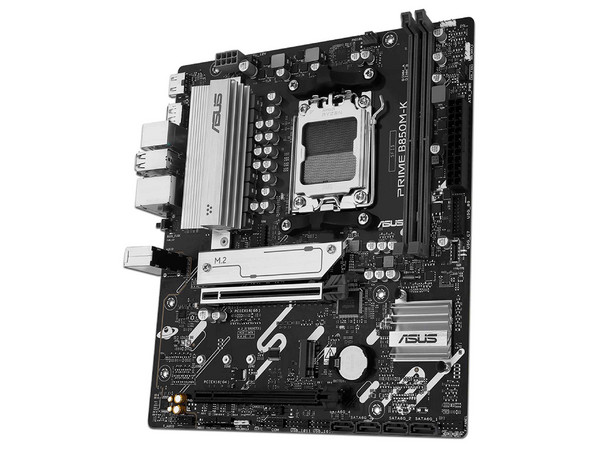 Tarjeta Madre ASUS PRIME B850M-K: 
Chipset AMD B850,
Segmento: Alto/Gamer,
Soporta: AMD Ryzen 9000, 8000 y 7000, Zocket AM5,
RAM: DDR5 hasta 8200MHz, 128GB Máx,
Integrado: Audio HD, Red, USB 3.0, M.2,
M-ATX, Ptos: 1xPCIE5.0x16.