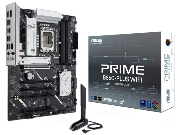 T. Madre ASUS PRIME B860-PLUS WIFI: Chipset B860, 
Soporta: Procesadores Intel Core Ultra (Series 2), Socket LGA 1851, 
Memoria: DDR5 8600/6800/5600MHz, 256GB Max, 
Integrado: Wi-Fi, USB, M.2, 
ATX, Ptos: 1xPCIE5.0x16.