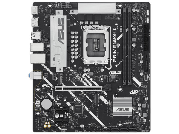 T. Madre ASUS PRIME B860M-K:
Chipset Intel B860M,
Segmento: Alto,
Soporta: Procesadores Intel Core Ultra (Serie 2), Socket LGA1851, 
Memoria: DDR5 7600/5600MHz, 128GB Max, 
Integrado: USB, M.2, Micro-ATX, 
Ptos: 1xPCIE4.0x16.