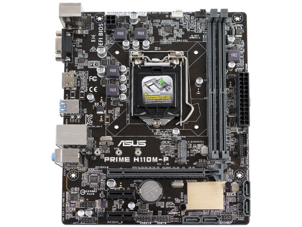 T. Madre Asus Prime H110M-P, ChipSet Intel H110,
Soporta: Intel Core i7/Core i5/Core i3/Pentium/Celeron de Socket 1151,
Memoria: DDR4 2400/2133 MHz, 32GB Max,
SATA 3.0, USB 3.0,
Integrado: Audio HD, Red Gigabit,
Micro-ATX.
