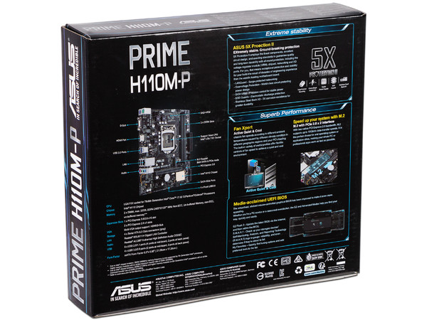 T. Madre Asus Prime H110M-P, ChipSet Intel H110,
Soporta: Intel Core i7/Core i5/Core i3/Pentium/Celeron de Socket 1151,
Memoria: DDR4 2400/2133 MHz, 32GB Max,
SATA 3.0, USB 3.0,
Integrado: Audio HD, Red Gigabit,
Micro-ATX.