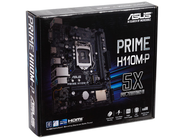 T. Madre Asus Prime H110M-P, ChipSet Intel H110,
Soporta: Intel Core i7/Core i5/Core i3/Pentium/Celeron de Socket 1151,
Memoria: DDR4 2400/2133 MHz, 32GB Max,
SATA 3.0, USB 3.0,
Integrado: Audio HD, Red Gigabit,
Micro-ATX.